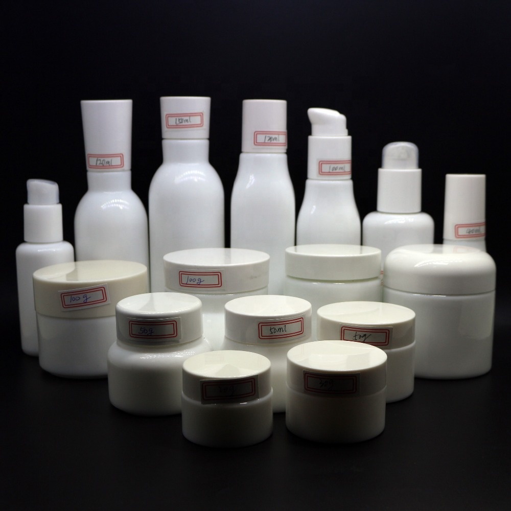Luxury cosmetic packaging with white porcelain glass jar and glass bottle WP-01B