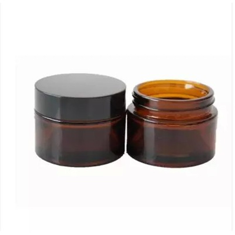 Luxury cosmetic packing amber 15ml 30ml 50ml glass cosmetic jar with aluminum cap
