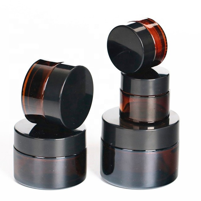 Luxury cosmetic packing amber 15ml 30ml 50ml glass cosmetic jar with aluminum cap