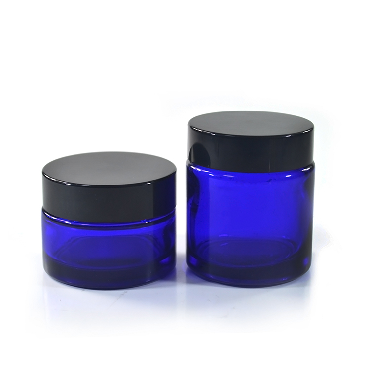 Luxury cosmetic packing15g 30g 50g blue glass cream jar with aluminum cap