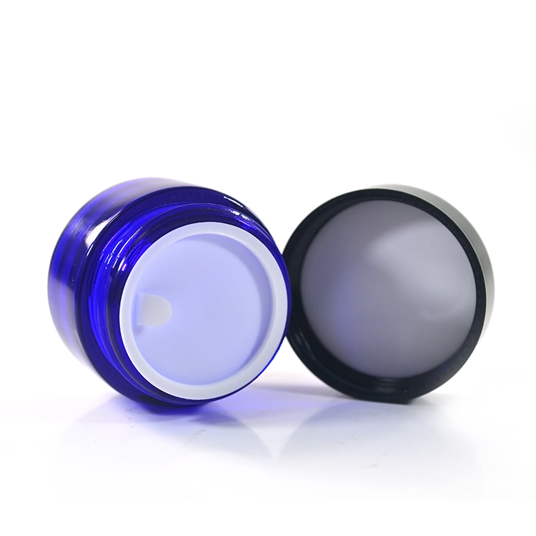 Luxury cosmetic packing15g 30g 50g blue glass cream jar with aluminum cap