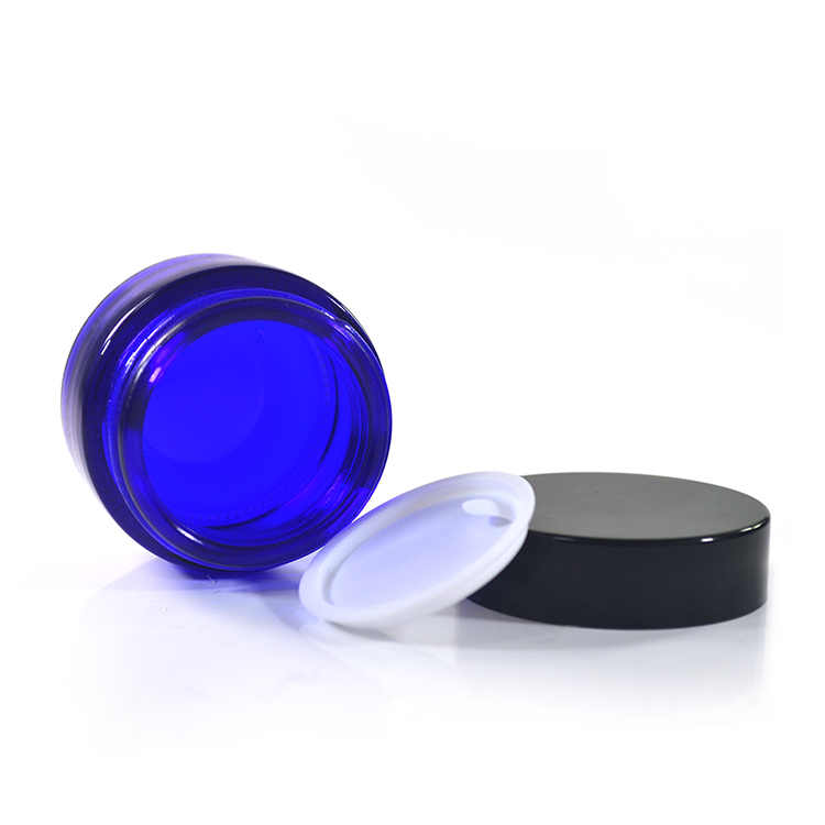 Luxury cosmetic packing15g 30g 50g blue glass cream jar with aluminum cap