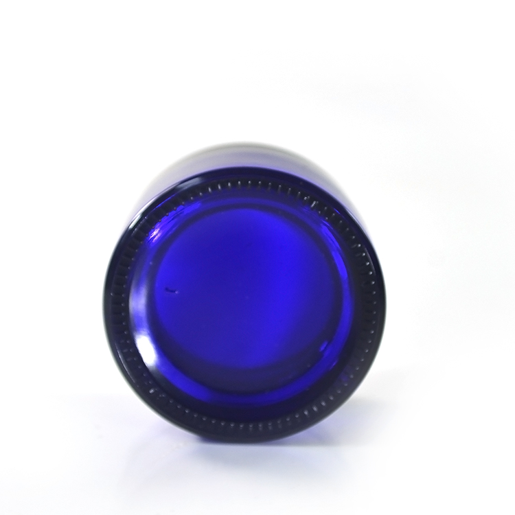 Luxury cosmetic packing15g 30g 50g blue glass cream jar with aluminum cap