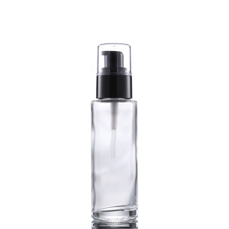 Luxury cosmetic skincare packaging flat shoulder glass bottle 20 ml 30 m 50 ml 100 ml black pump body lotion bottle