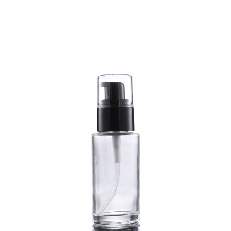 Luxury cosmetic skincare packaging flat shoulder glass bottle 20 ml 30 m 50 ml 100 ml black pump body lotion bottle