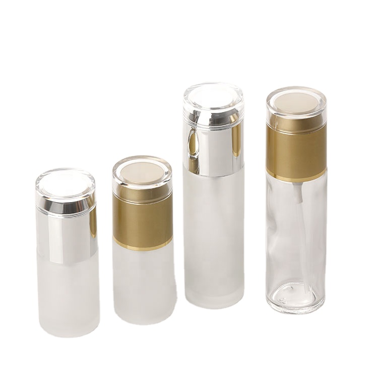 Luxury cosmetic skincare packaging flat shoulder glass bottle 20 ml 30 m 50 ml 100 ml white pump body lotion bottle