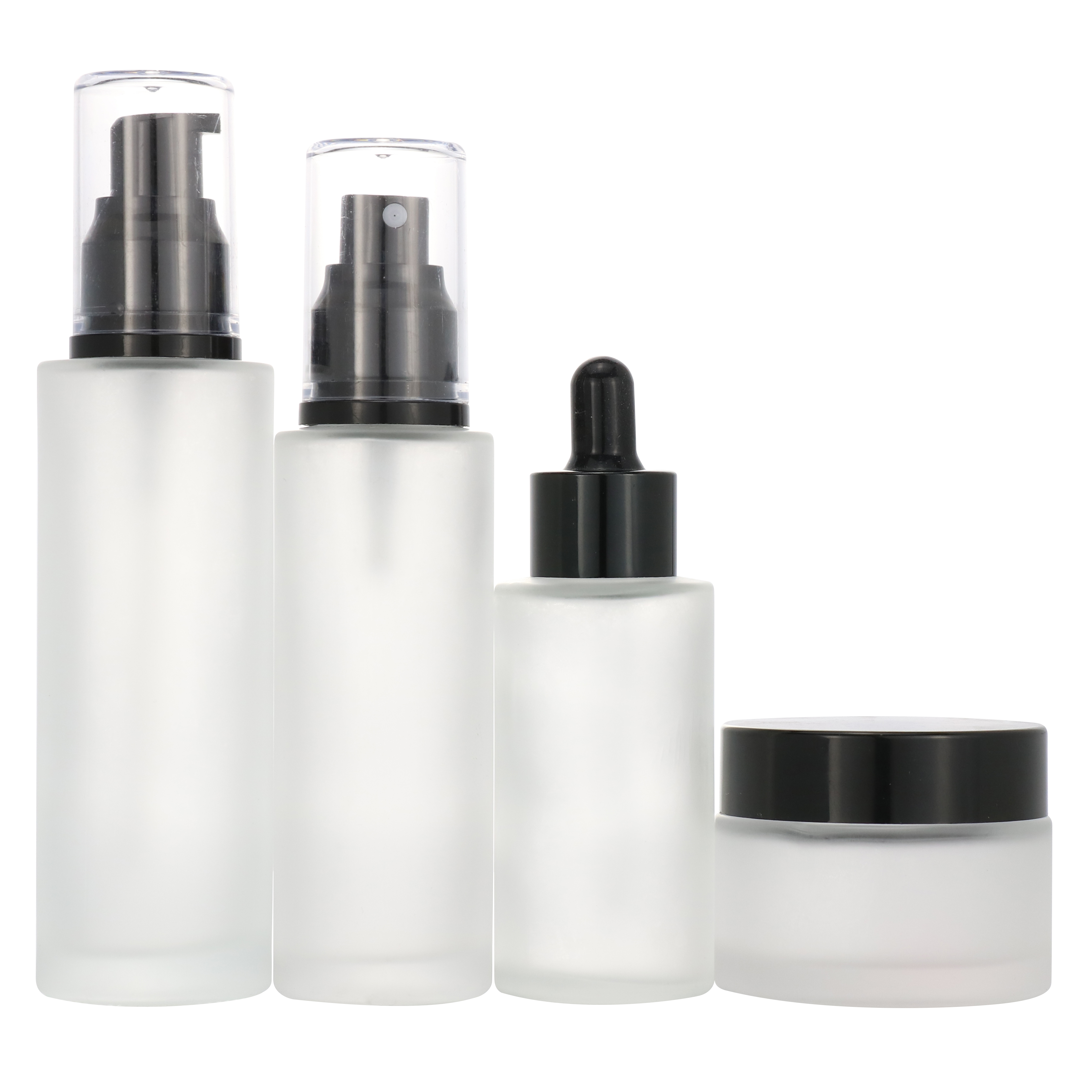 Luxury cosmetic skincare packaging flat shoulder glass bottle 20 ml 30 m 50 ml black pump body lotion bottle