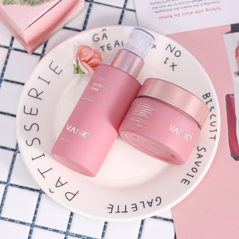 Luxury cosmetic skincare packaging glass lotion bottle and cream jar
