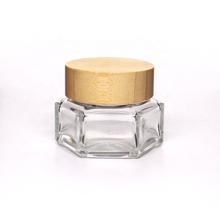 Luxury cosmetics containers and packaging glass jars for face eye cream with bamboo lid