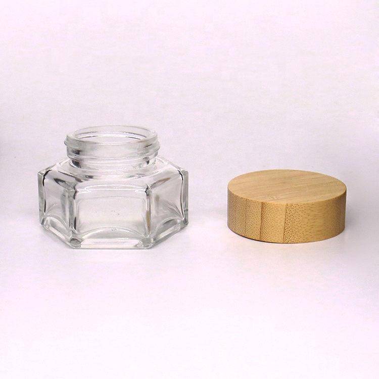 Luxury cosmetics containers and packaging glass jars for face eye cream with bamboo lid