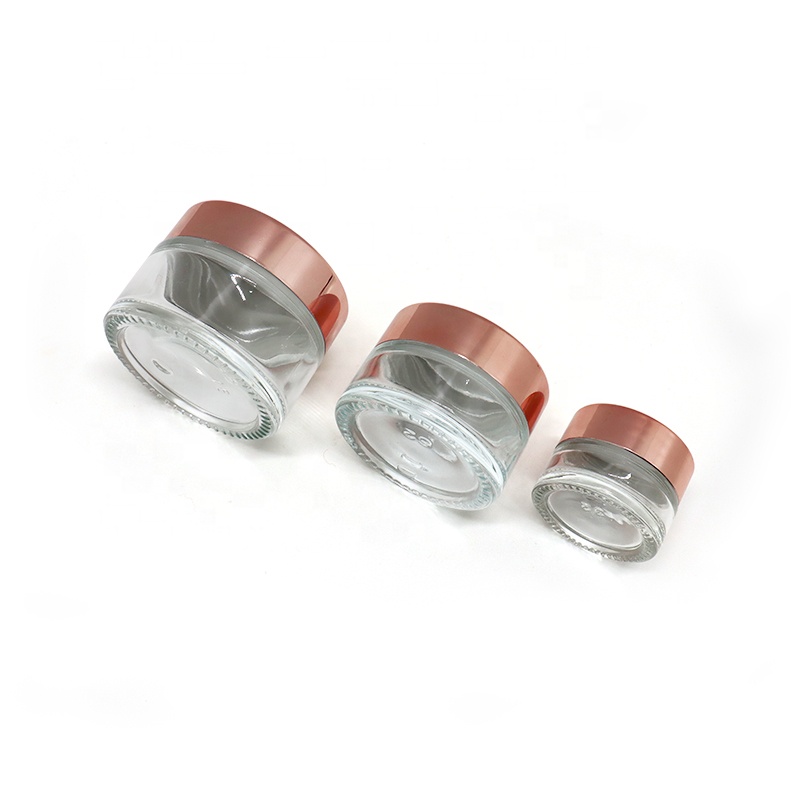 Luxury cream container 10ml 15ml 20ml 30ml 50ml 100ml recycled clear matte glass cosmetic glass jar with rose gold cap