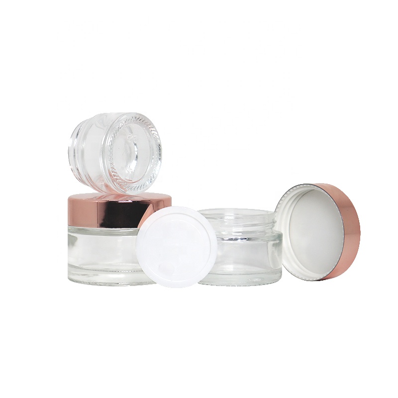 Luxury cream container 10ml 15ml 20ml 30ml 50ml 100ml recycled clear matte glass cosmetic glass jar with rose gold cap