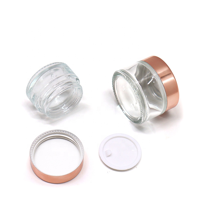 Luxury cream container 10ml 15ml 20ml 30ml 50ml 100ml recycled clear matte glass cosmetic glass jar with rose gold cap