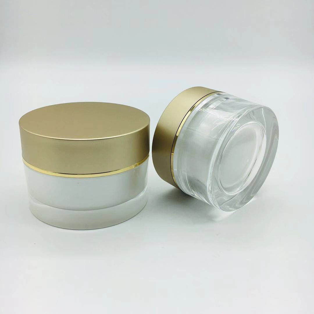Luxury cream jar acrylic face cream jar double wall shiny gold bottle with lid 50G