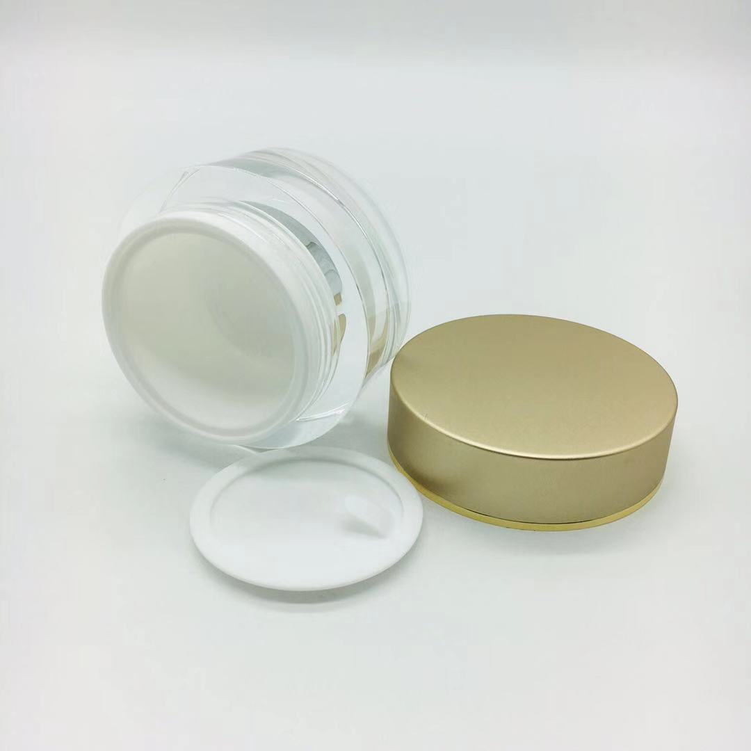 Luxury cream jar acrylic face cream jar double wall shiny gold bottle with lid 50G