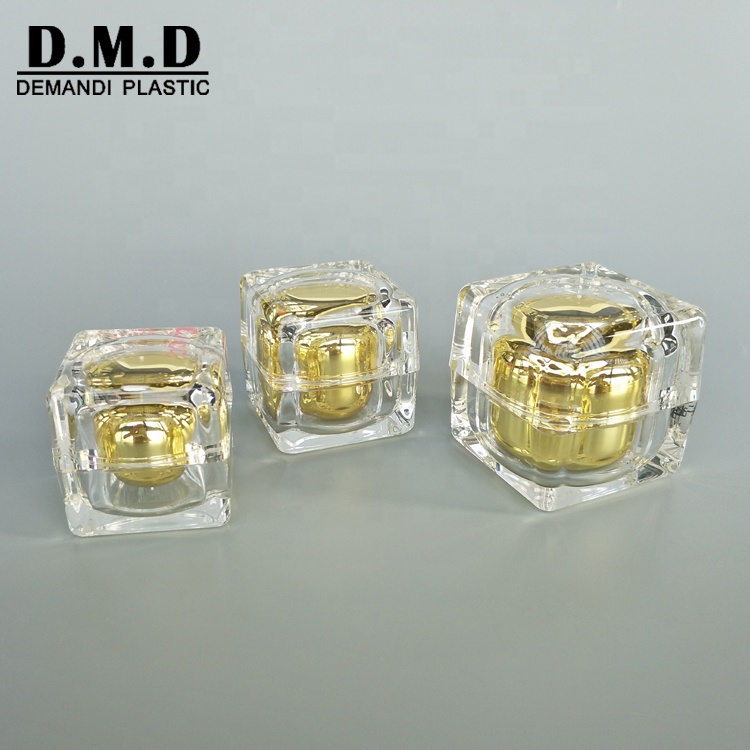 Luxury cream jar square acrylic 15ml 30gram 50ml gold silver plastic container
