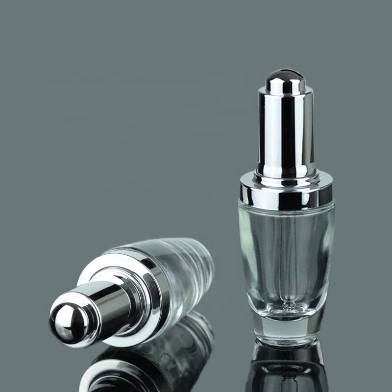 Luxury custom 30ml 60ml 100ml 120ml press pump dropper bottle push button serum glass bottle (EPG12)