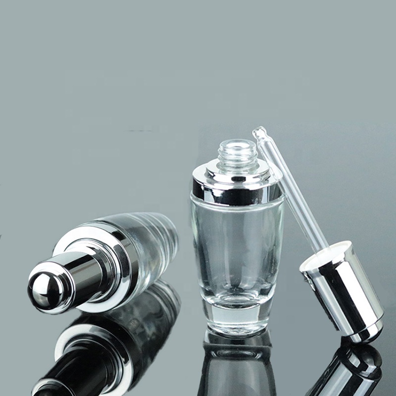 Luxury custom 30ml 60ml 100ml 120ml press pump dropper bottle push button serum glass bottle (EPG12)