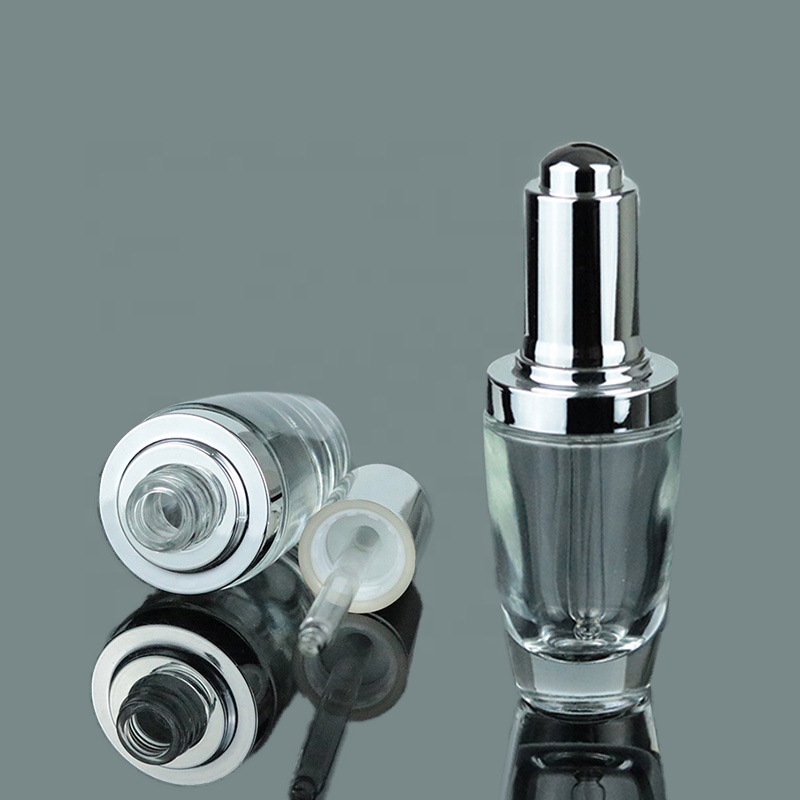 Luxury custom 30ml 60ml 100ml 120ml press pump dropper bottle push button serum glass bottle (EPG12)