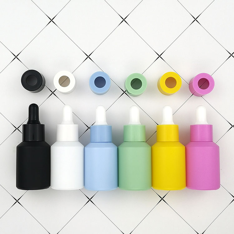 Luxury custom 30ml matte black white pink green blue yellow glass dropper bottle 30ml with colorful dropper