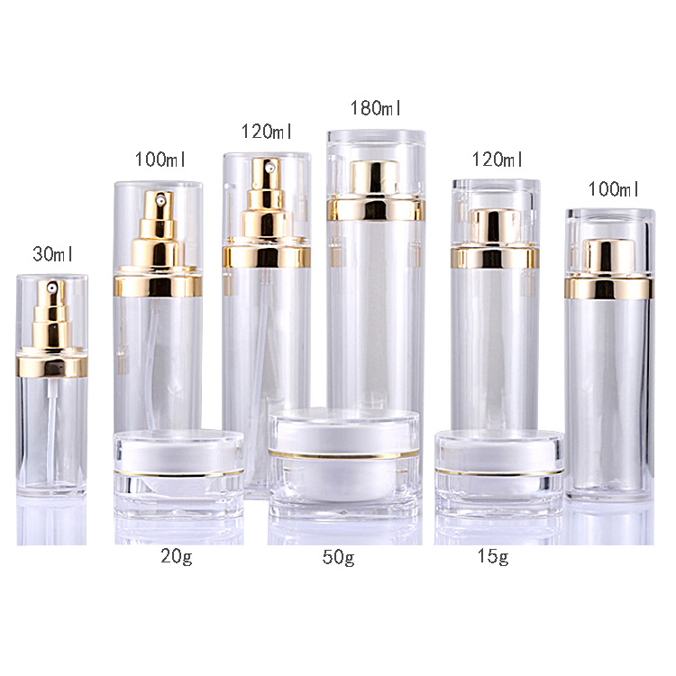 Luxury custom logo clear acrylic cosmetic bottle jar with good price empty cosmetic cosmetic package lotion bottle toner bottle