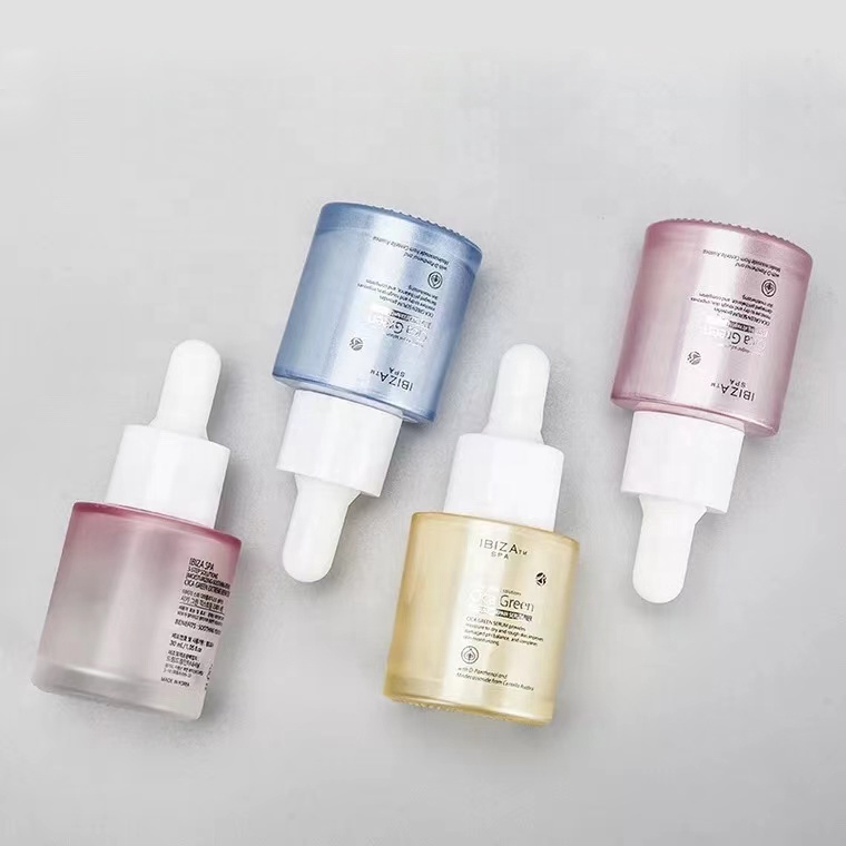 Luxury custom white empty 20ml 30ml 50ml flat shoulder cosmetic eye facial serum oil frosted glass dropper bottle