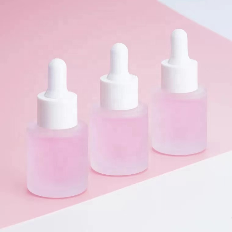 Luxury custom white empty 20ml 30ml 50ml flat shoulder cosmetic eye facial serum oil frosted glass dropper bottle