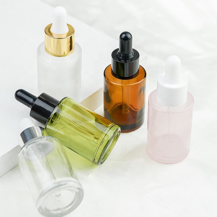 Luxury custom white empty 20ml 30ml 50ml flat shoulder cosmetic eye facial serum oil frosted glass dropper bottle