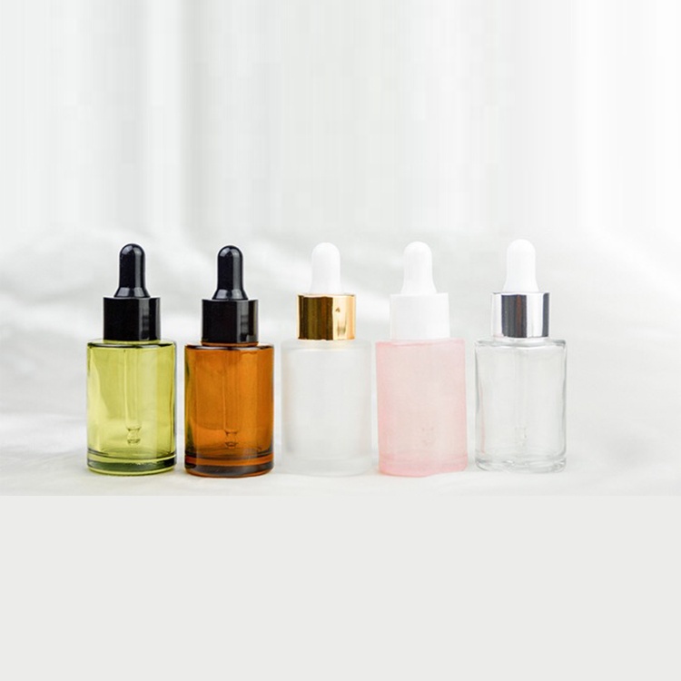 Luxury custom white empty 20ml 30ml 50ml flat shoulder cosmetic eye facial serum oil frosted glass dropper bottle
