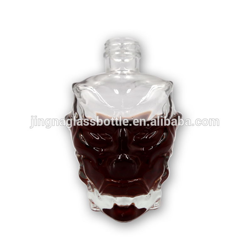 Luxury customized design crystal white super flint glass whisky brandy vodka bottle dropper skull bottle