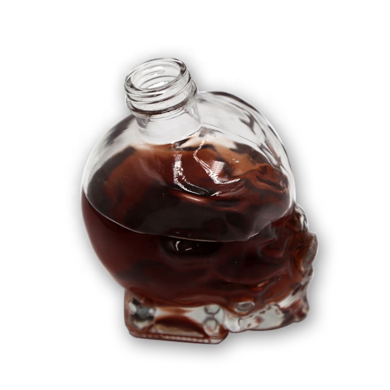 Luxury customized design crystal white super flint glass whisky brandy vodka bottle dropper skull bottle