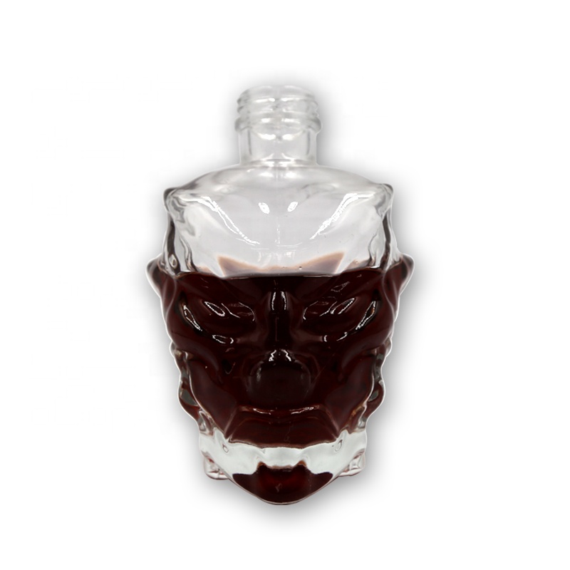 Luxury customized design crystal white super flint glass whisky brandy vodka bottle dropper skull bottle