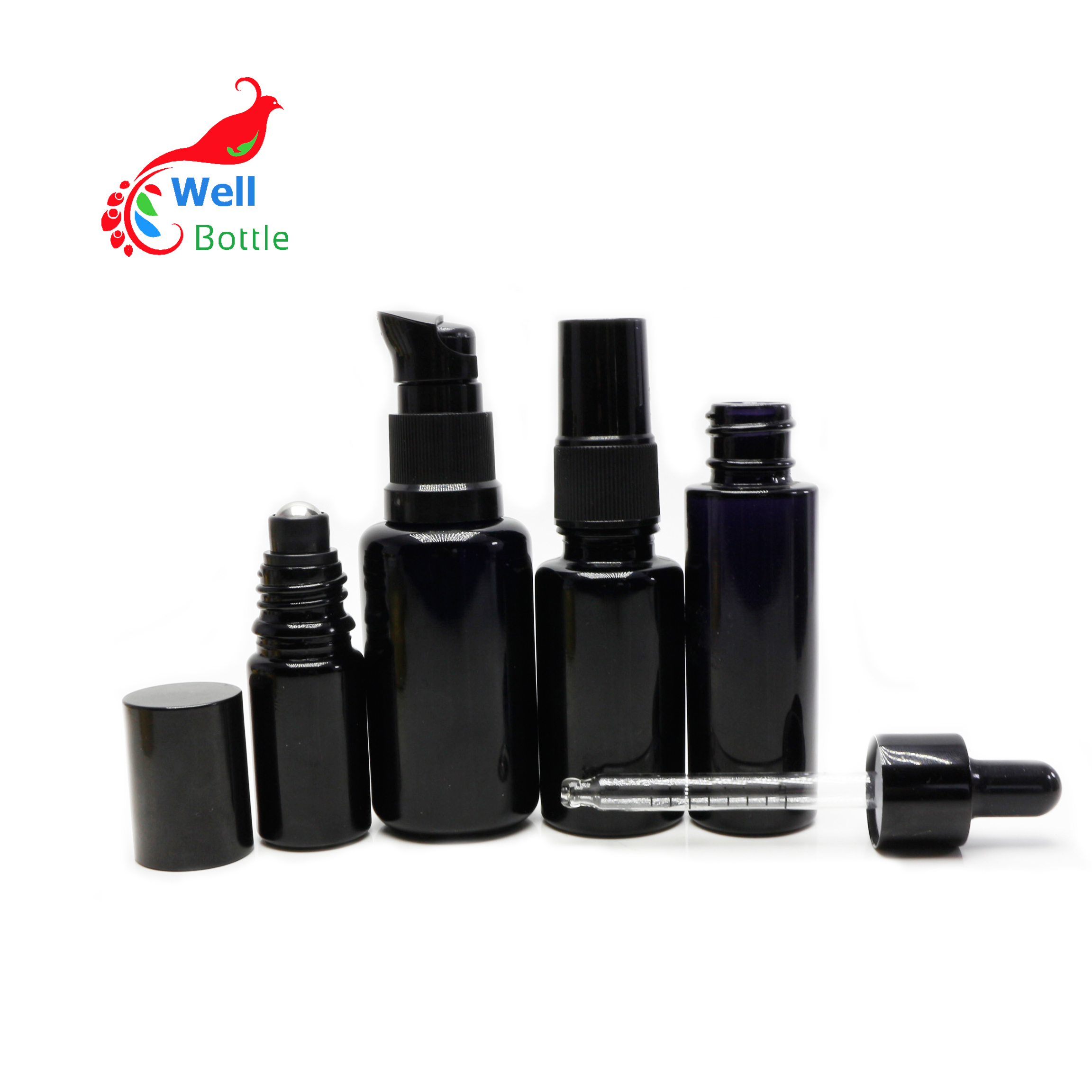Luxury dark violet perfume glass bottles 10ml black roll on bottle for Essential oil DV313E