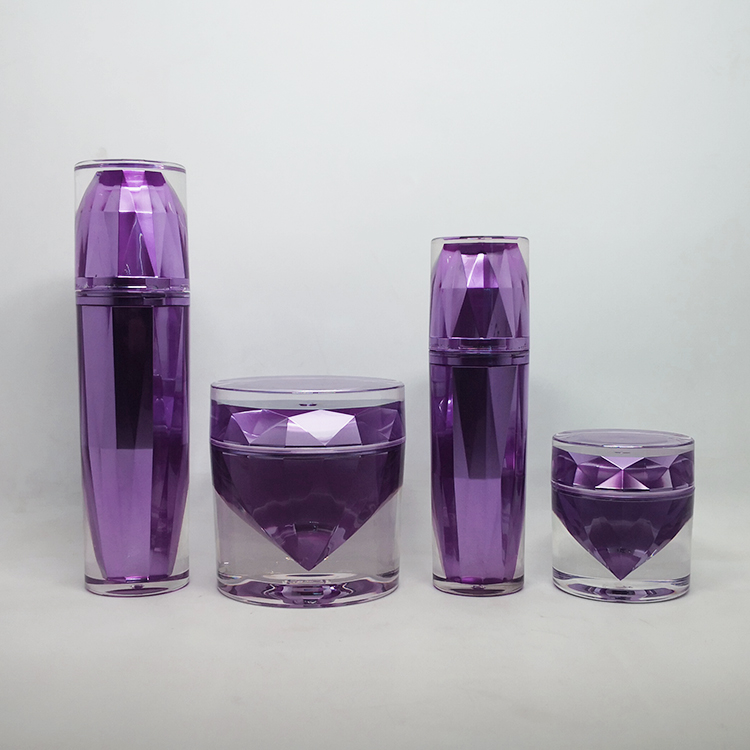 Luxury diamond shape 15g 50g light purple cosmetic acrylic jars