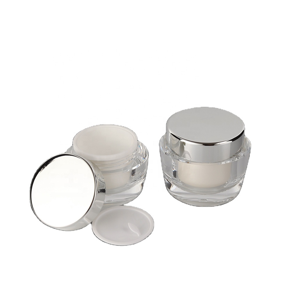 Luxury double wall oval cosmetic cream empty acrylic jars with round cap