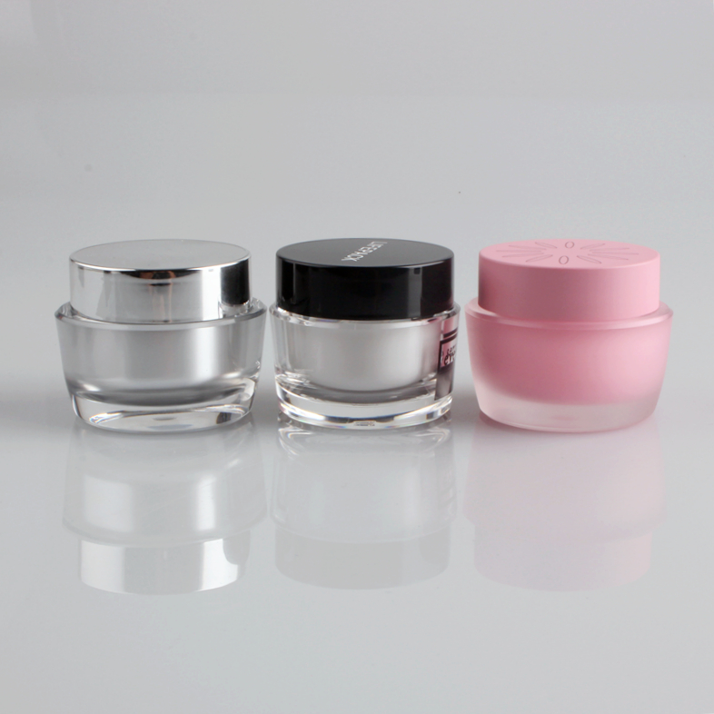 Luxury double wall oval cosmetics cream empty acrylic jars with round cap