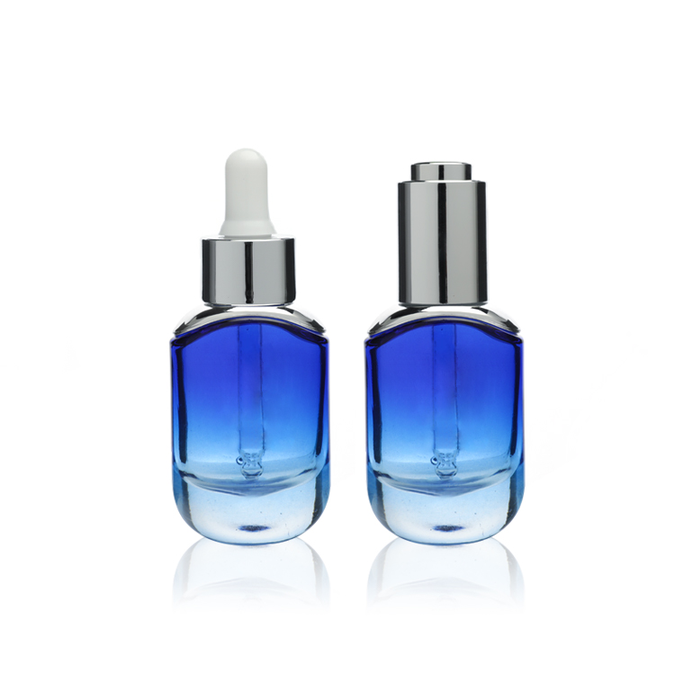 Luxury dropper serum bottle 30ml small beautiful glass bottle cosmetic packaging dropper bottle blue ever beauty cosmetic design