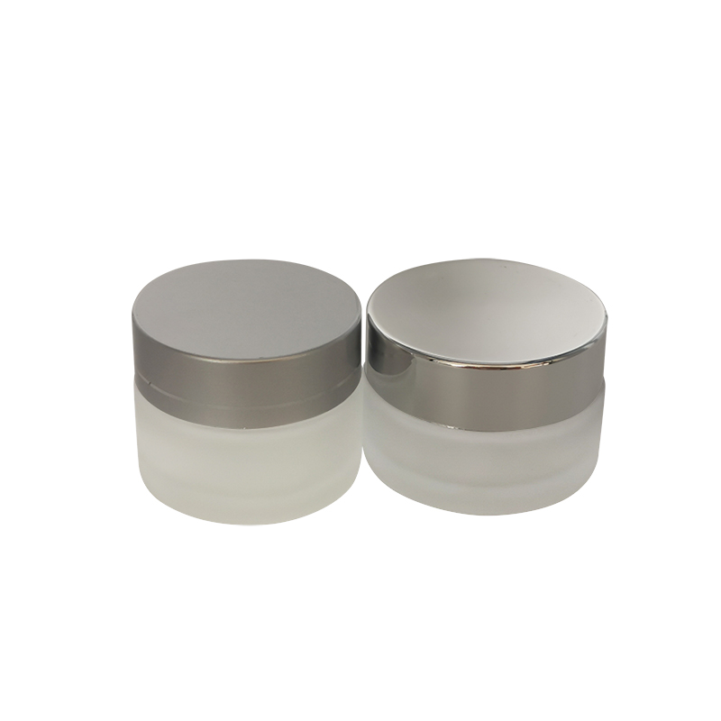Luxury empty 5g 10g 15g 30g 50g 100g 200g frosted glass cosmetic face body cream jars with matte silver lids