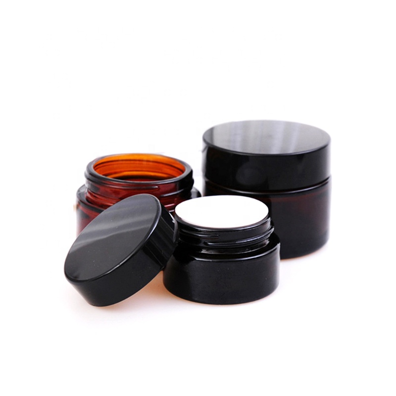 Luxury empty aluminium lids cosmetic frosted amber glass cream jar 30g 50g 100g glass pots for eye cream