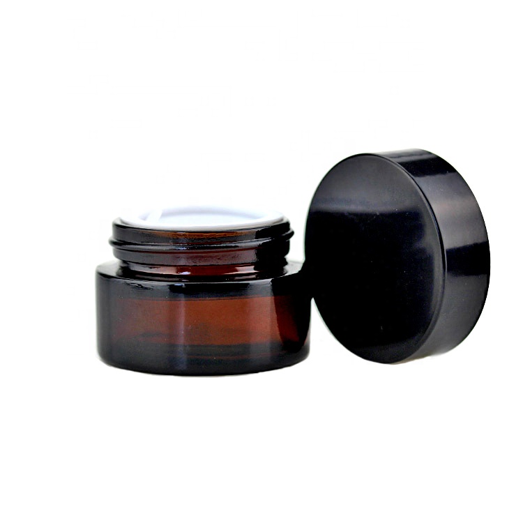 Luxury empty aluminium lids cosmetic frosted amber glass cream jar 30g 50g 100g glass pots for eye cream