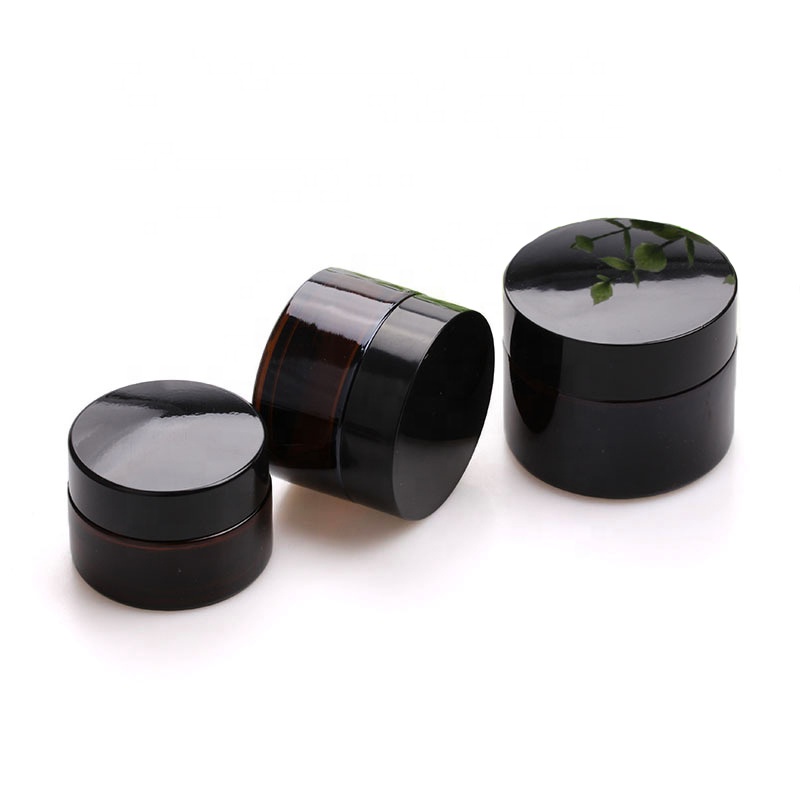 Luxury empty aluminium lids cosmetic frosted amber glass cream jar 30g 50g 100g glass pots for eye cream