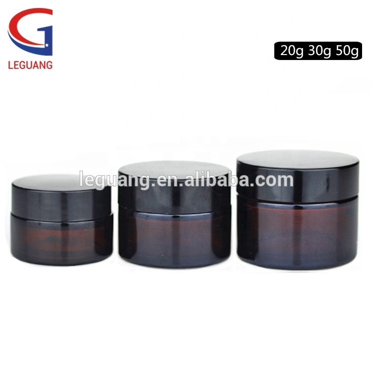 Luxury empty aluminium lids cosmetic frosted amber glass cream jar 30g 50g 100g glass pots for eye cream