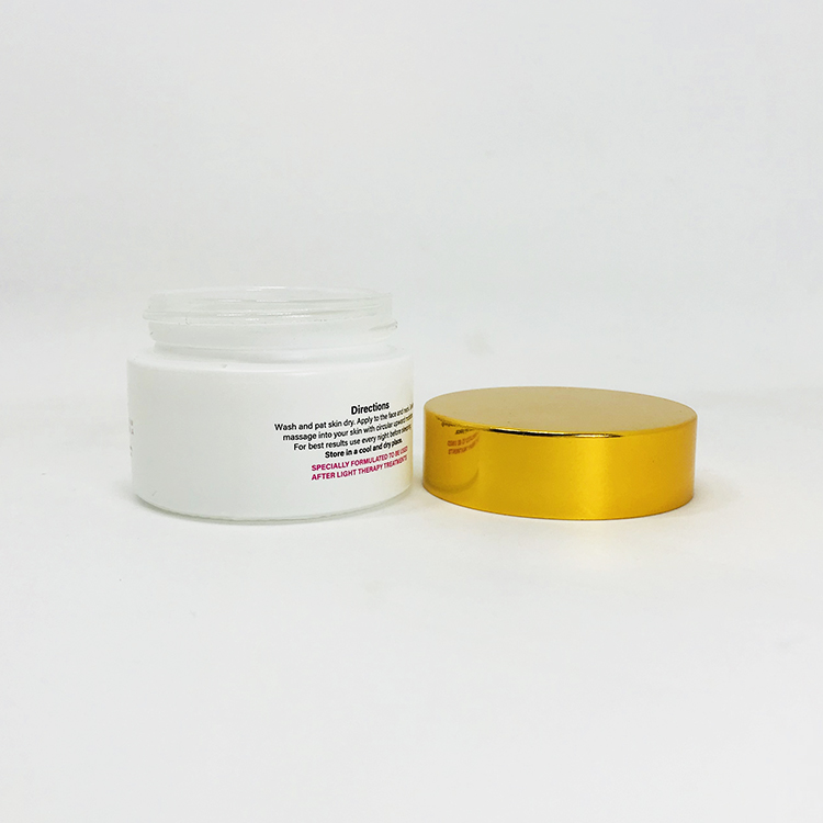 Luxury empty aluminum lids cosmetic frosted white glass cream jar 30g 50g 100g glass pots for eye cream