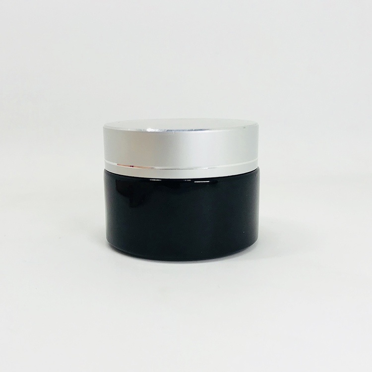 Luxury empty aluminum lids cosmetic frosted white glass cream jar 30g 50g 100g glass pots for eye cream