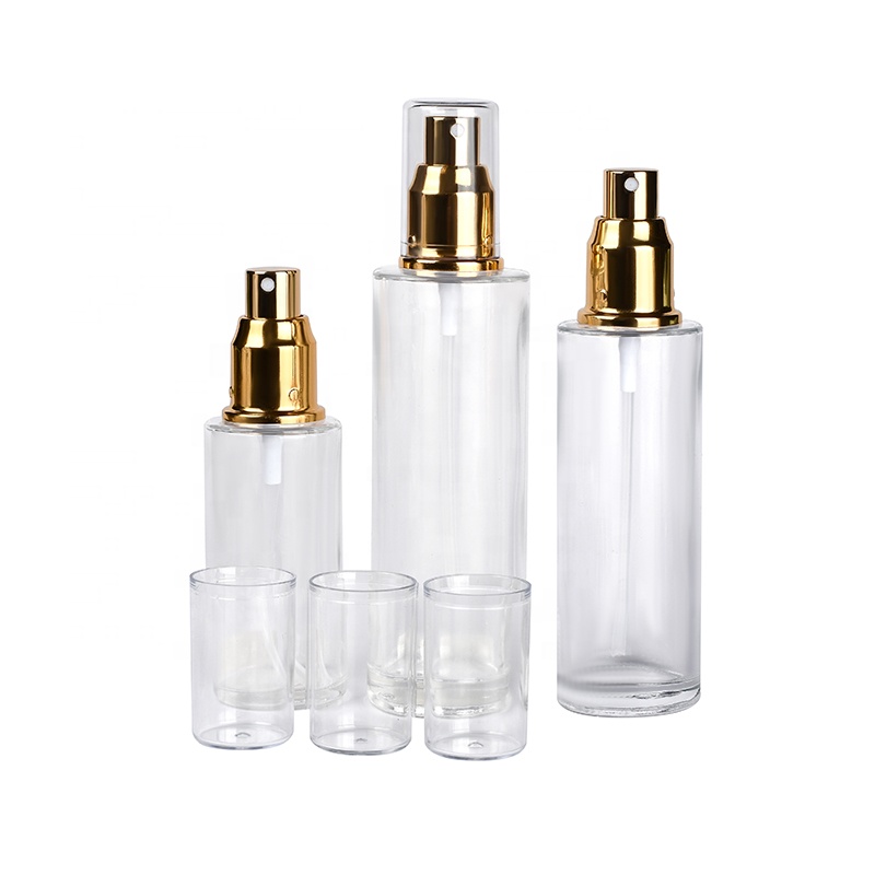 Luxury empty cosmetic packaging frosted clear flat shoulder 20ml 30ml 40ml 50ml 60ml 80ml 100ml 120ml glass spray bottle