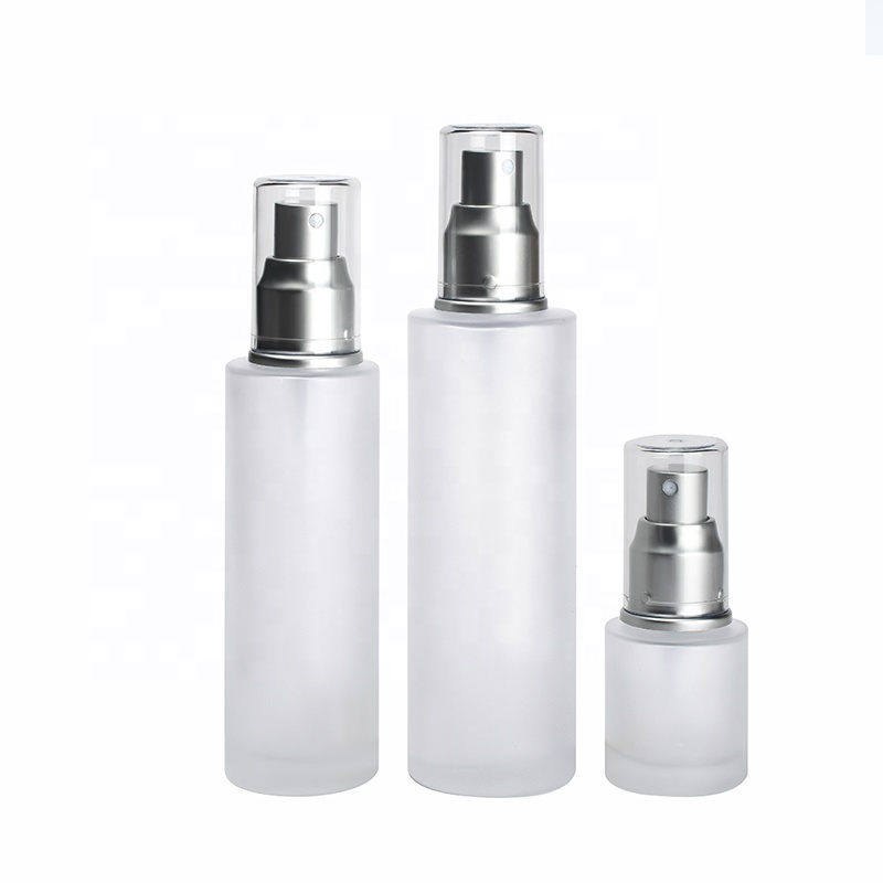 Luxury empty cosmetic packaging frosted clear flat shoulder 20ml 30ml 40ml 50ml 60ml 80ml 100ml 120ml glass spray bottle