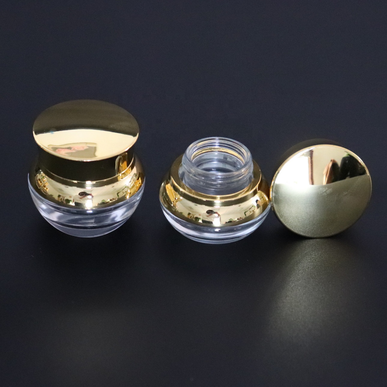 Luxury empty cosmetic thick glass jars clear cosmetic jars with sliver/gold lid for face cream