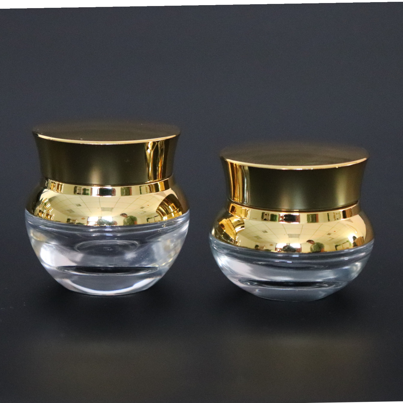 Luxury empty cosmetic thick glass jars clear cosmetic jars with sliver/gold lid for face cream