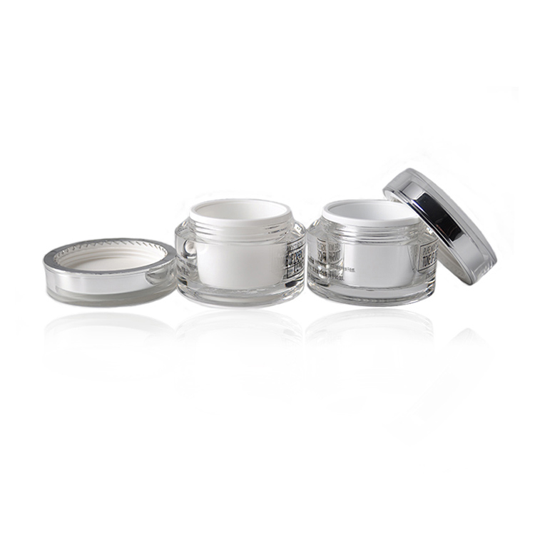 Luxury empty plastic cosmetic container round shape acrylic cosmetic cream jar for wholesales