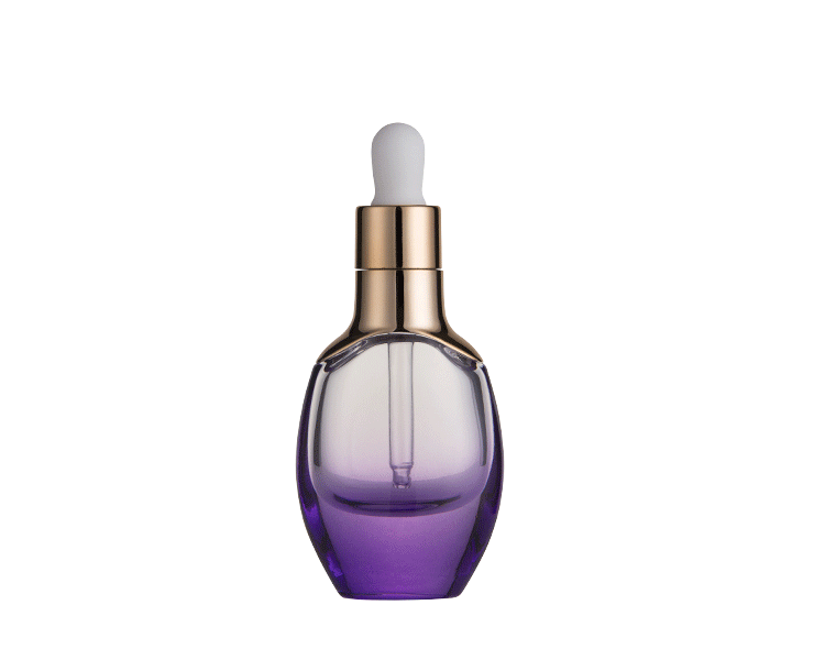 Luxury empty purple orange blue 30ml serum flat bottle with dropper
